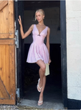 Cute Pink Deep V Polka Dot A-line Birthday Dress Homecoming Dress HZ1022