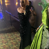 Sexy Mermaid Black Girl Sequin Prom Dresses 22th Birthday Outfits With Sleeves HZ1022