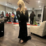 Sexy Mermaid Black Girl Sequin Prom Dresses 22th Birthday Outfits With Sleeves HZ1022