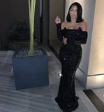 Sexy Mermaid Black Girl Sequin Prom Dresses 22th Birthday Outfits With Sleeves HZ1022