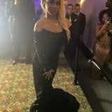 Sexy Mermaid Black Girl Sequin Prom Dresses 22th Birthday Outfits With Sleeves HZ1022