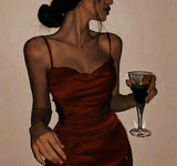 Stunning Spaghetti Straps Long Wine Red Slit Prom Dress Birthday Outfits HZ1022