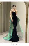 Sexy Mermaid Long Black Velvet Prom Dresses With Sleeves Long Prom Gown HZ1022