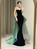 Sexy Mermaid Long Black Velvet Prom Dresses With Sleeves Long Prom Gown HZ1022