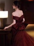 Sexy Mermaid Long Red Satin Prom Dresses With Bowknot Long Prom Dress HZ1022