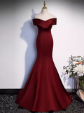 Sexy Mermaid Long Red Satin Prom Dresses With Bowknot Long Prom Dress HZ1022