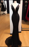 Mermaid Straps Black Sequin Prom Dress Long Prom Dresses HZ1022