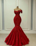 Luxury Mermaid Strapless Red Lace Prom Dress Long Prom Dresses HZ1022