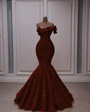 Luxury Mermaid Strapless Red Lace Prom Dress Long Prom Dresses HZ1022