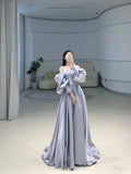 Unique Mermaid Off The Shoulder Gray Blue Long Sleeves Prom Dress HZ1022