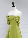 A-Line Off Shoulder Satin Green Long Prom Dress HZ1022
