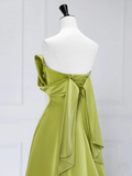 A-Line Off Shoulder Satin Green Long Prom Dress HZ1022