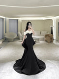 Black Prom Dresses Mermaid Off The Shoulder Long Prom Dress With Bownot HZ1022