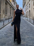 Simple Mermaid One Shoulder Long Black Prom Dress HZ1022