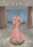 Modest Mermaid Halter Pink Long Prom Dress HZ1022