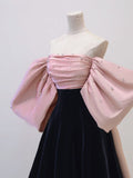 Black/pink velvet long prom dress long formal HZ1022