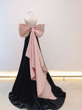 Black/pink velvet long prom dress long formal HZ1022