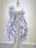 Modest Mermaid Sequin Silver Long Prom Dress HZ1022