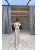Modest Mermaid Off The Shoulder Sequin Long Sleeves Prom Dress HZ1022