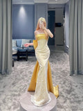 Modest Mermaid Strapless Sequin Long Prom Dress HZ1022