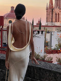 Spaghetti Strap Backless Satin Slip Maxi Dress For Women Fashion Outfits Sleeveless Gown Long Birthday Outfits HZ1022