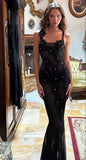 Spaghetti Strap Backless Lace Black Maxi Dress For Women Fashion Outfits Sleeveless Gown Long Birthday Outfits HZ1022