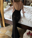 Spaghetti Strap Backless Lace Black Maxi Dress For Women Fashion Outfits Sleeveless Gown Long Birthday Outfits HZ1022