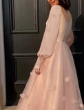 A-Line Prom Dresses Maxi Dress Floor Length Long Sleeves Tulle with Appliques 22th Birthday Outfits HZ1022