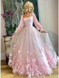 A-Line Prom Dresses Maxi Dress Floor Length Long Sleeves Tulle with Appliques 22th Birthday Outfits HZ1022