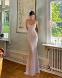 Simple Mermaid Straps Sequin Prom Dresses Maxi Dress 22th Birthday Outfits HZ1022
