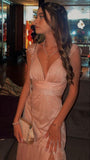 Elegant V-Neck Mermaid Pink Prom Dress 22th Birthday Outfits HZ1022