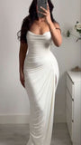 Elegant Mermaid Straps White Maxi Dress 22th Birthday Outfits HZ1022