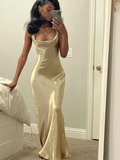 Elegant Mermaid Straps Gold Maxi Dress 21th Birthday Outfits HZ1022