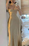 Elegant Mermaid Straps Gold Maxi Dress 21th Birthday Outfits HZ1022