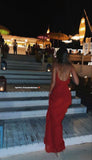 Elegant Mermaid Spaghetti Straps Red Prom Dress 21th Birthday Outfits HZ1022