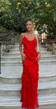 Elegant Mermaid Spaghetti Straps Red Prom Dress 21th Birthday Outfits HZ1022