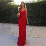 Elegant Mermaid Spaghetti Straps Red Prom Dress 21th Birthday Outfit HZ1022