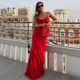 Elegant Mermaid Spaghetti Straps Red Prom Dress 21th Birthday Outfit HZ1022