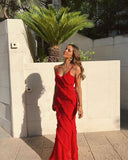 Elegant Mermaid Spaghetti Straps Red Prom Dress 21th Birthday Outfit HZ1022