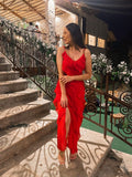 Elegant Mermaid Spaghetti Straps Red Prom Dress 21th Birthday Outfit HZ1022