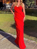 Elegant Mermaid Spaghetti Straps Red Prom Dress 21th Birthday Outfit HZ1022