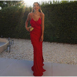 Elegant Mermaid Spaghetti Straps Red Prom Dress 21th Birthday Outfit HZ1022