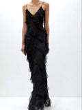 Sexy Mermaid Straps Chiffon Black Prom Dress 21th Birthday Outfit HZ1022