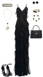 Sexy Mermaid Straps Chiffon Black Prom Dress 21th Birthday Outfit HZ1022