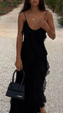 Sexy Mermaid Straps Chiffon Black Prom Dress 21th Birthday Outfit HZ1022