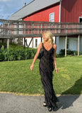 Sexy Mermaid Straps Chiffon Black Backless Prom Dress 21th Birthday Outfit HZ1022