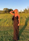 Sexy Mermaid Straps Chiffon Black Backless Prom Dress 21th Birthday Outfit HZ1022