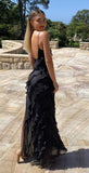 Sexy Mermaid Straps Chiffon Black Backless Prom Dress 21th Birthday Outfit HZ1022
