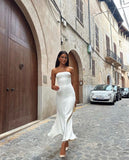 Simple Mermaid Strapless White Prom Dress 21th Birthday Outfit HZ1022