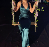 Vintage Mermaid Birthday Party Dresses Navy Blue Long Slit Prom Dresses HZ1022